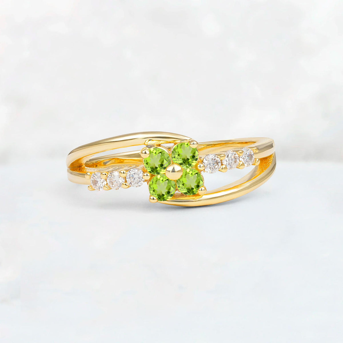 Peridot Floral Cluster Round Cut Engagement Ring with Accent Stones - Additional view