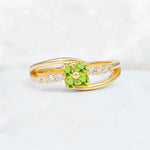 Peridot Floral Cluster Round Cut Engagement Ring with Accent Stones - Additional view