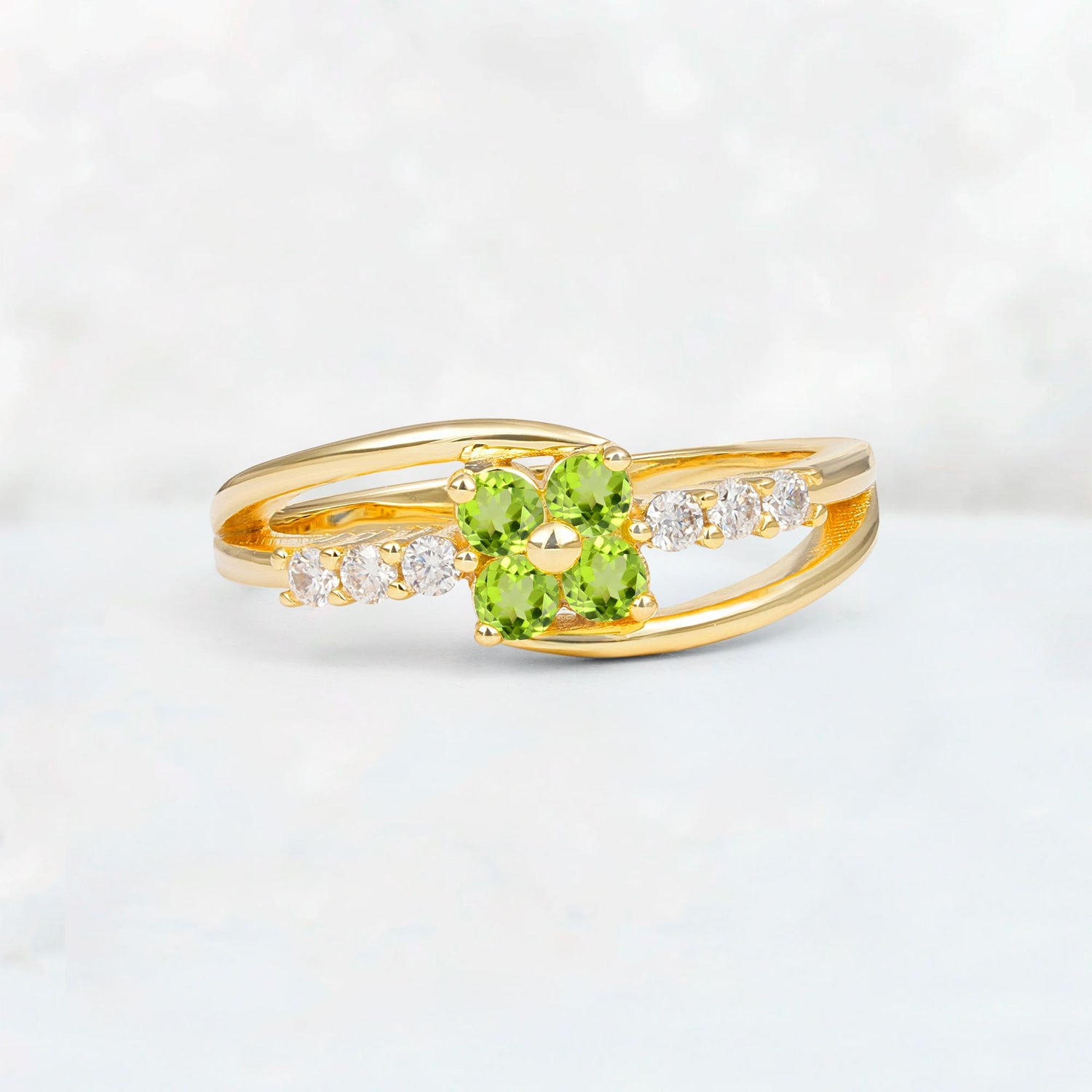 Peridot Floral Cluster Round Cut Engagement Ring with Accent Stones - Additional view
