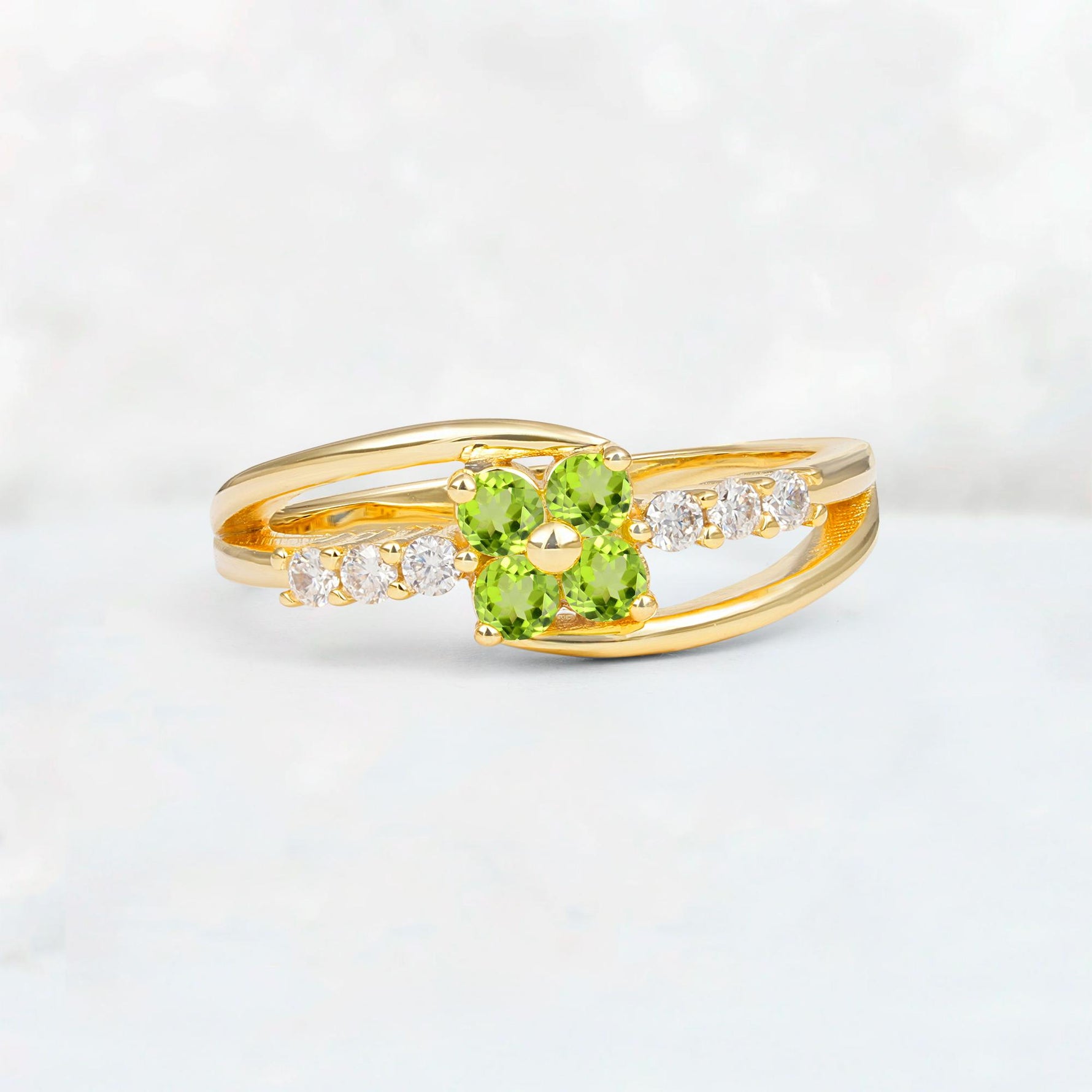 Peridot Floral Cluster Round Cut Engagement Ring with Accent Stones - Additional view