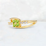 Peridot Floral Cluster Round Cut Engagement Ring with Accent Stones - Additional view