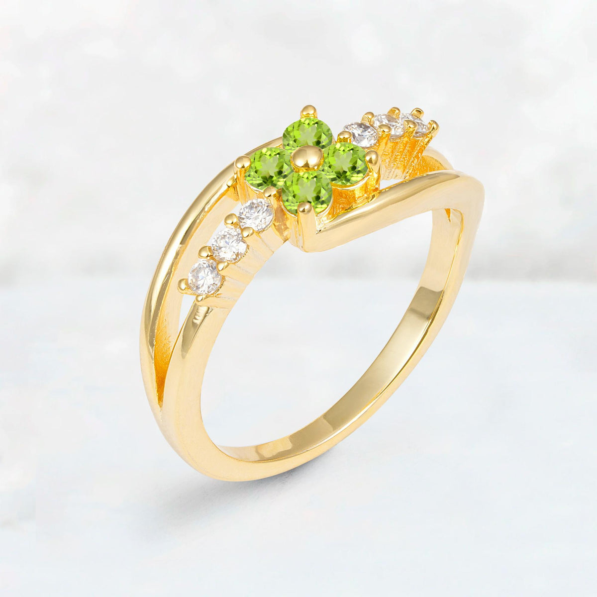 Peridot Floral Cluster Round Cut Engagement Ring with Accent Stones - Additional view