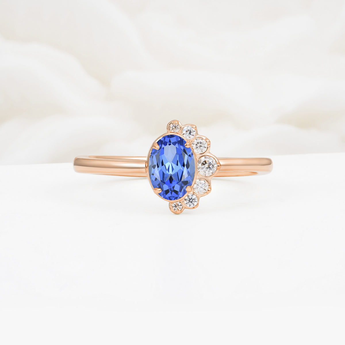 Timeless Oval Cut Cluster Sapphire Engagement Ring - Additional view