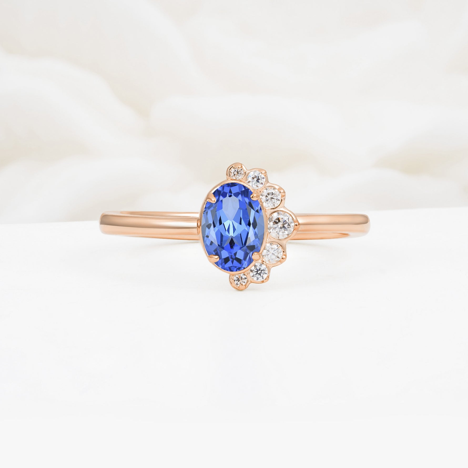 Timeless Oval Cut Cluster Sapphire Engagement Ring - Additional view
