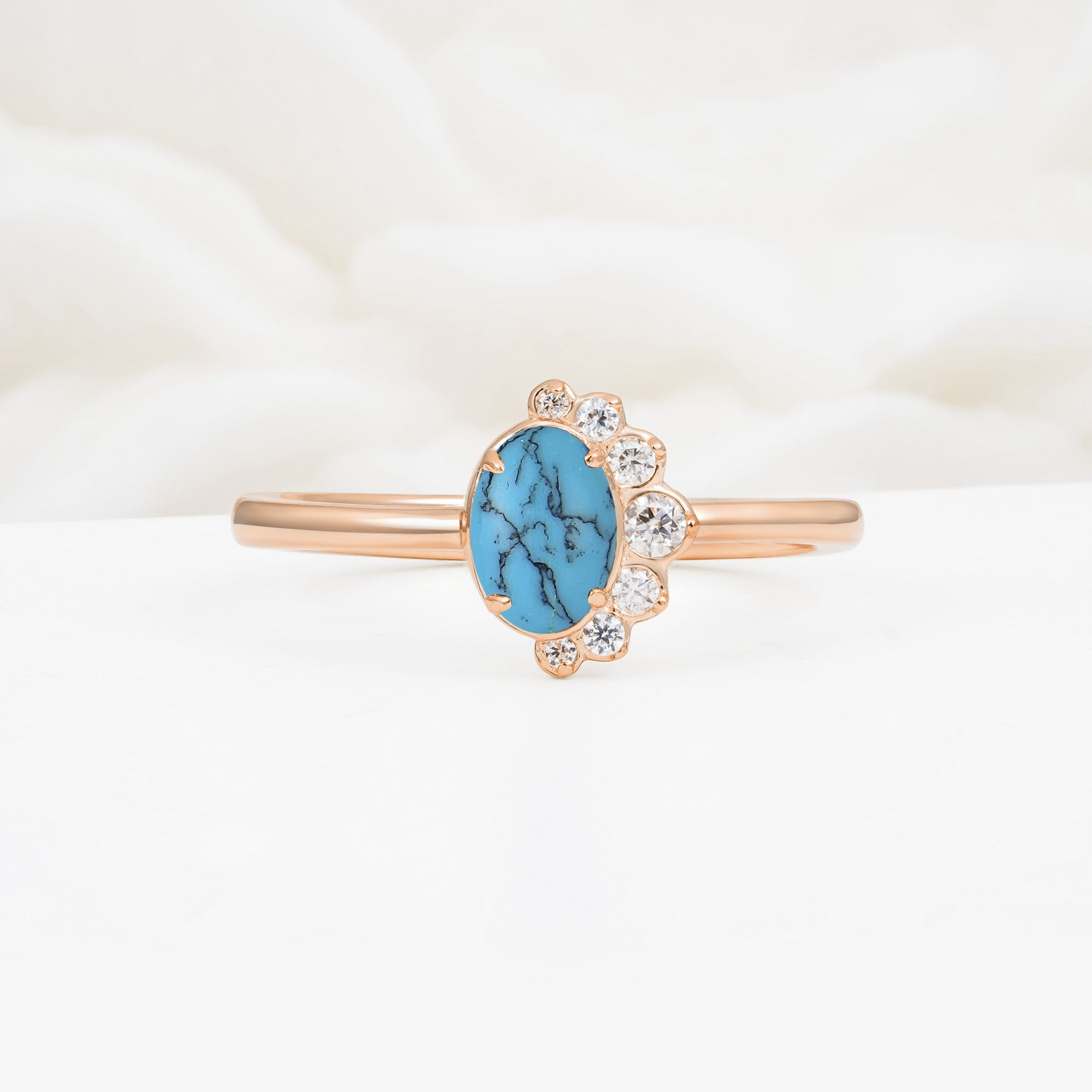 Timeless Oval Cut Cluster Turquoise Engagement Ring - Additional view