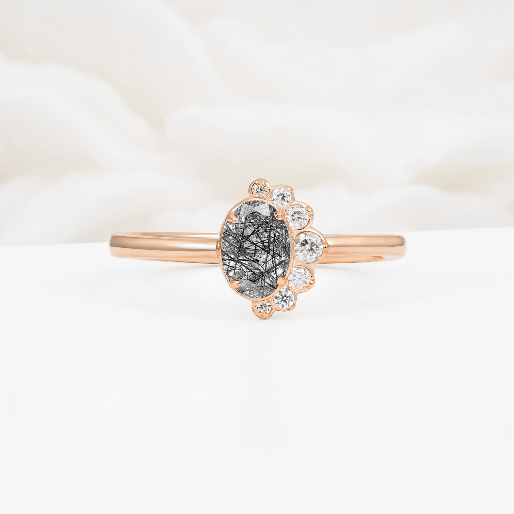 Timeless Oval Cut Cluster Black Rutilated Quartz Engagement Ring - Additional view