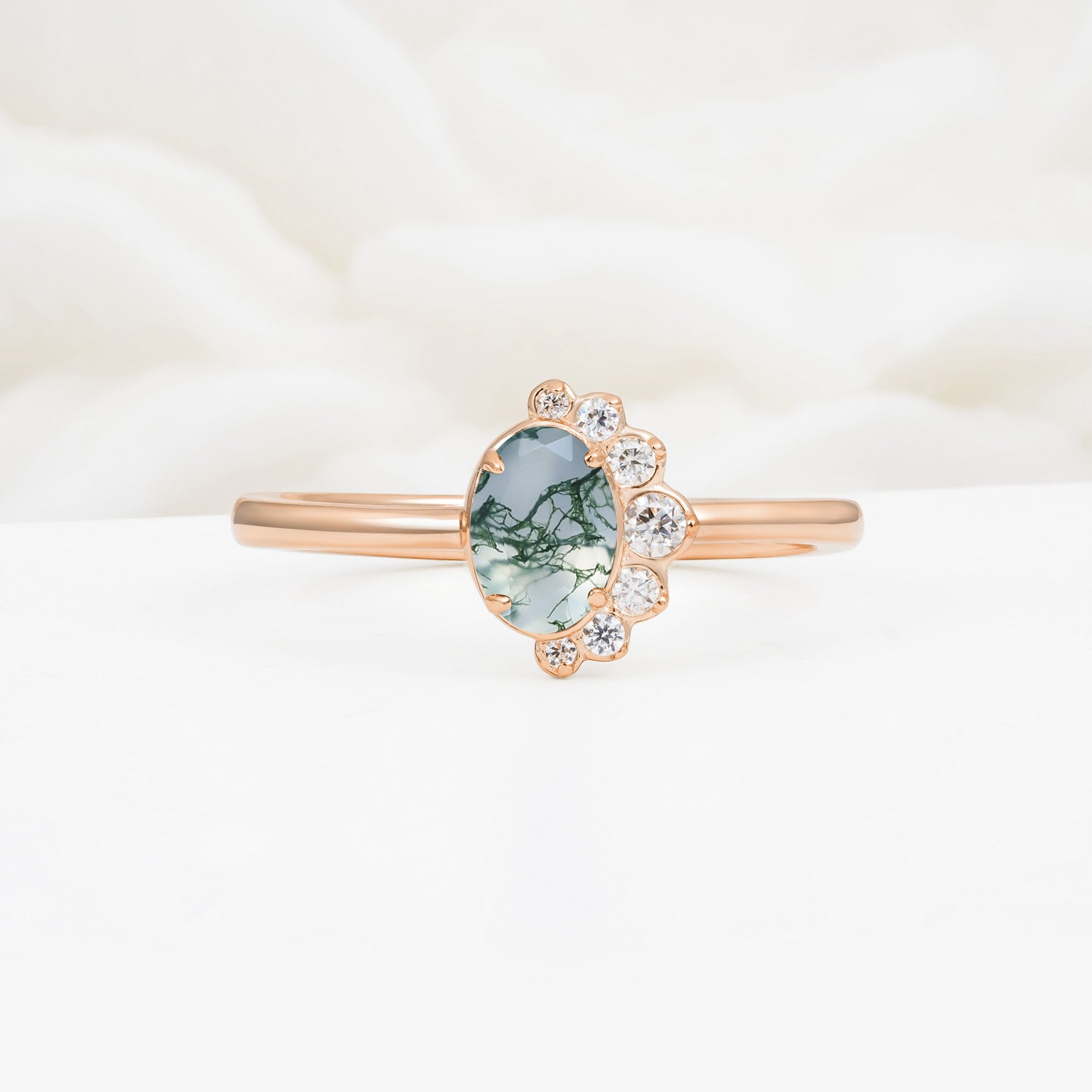 Timeless Oval Cut Cluster Moss Agate Engagement Ring - Additional view