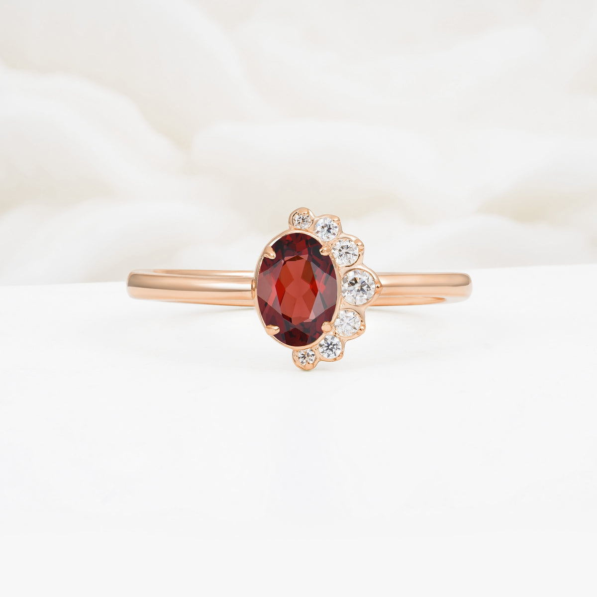 Timeless Oval Cut Cluster Garnet Engagement Ring - Additional view