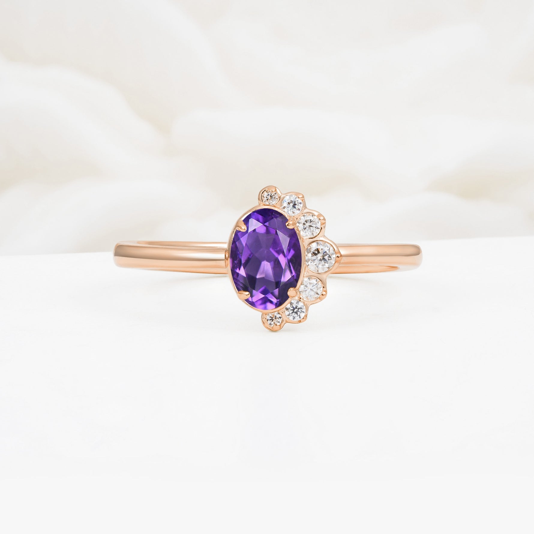 Timeless Oval Cut Cluster Amethyst Engagement Ring - Additional view