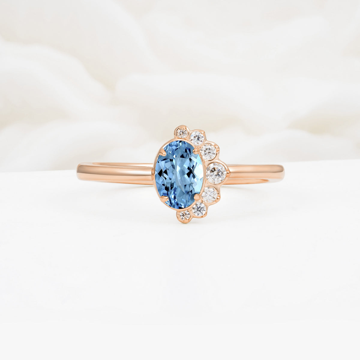 Timeless Oval Cut Cluster Aquamarine Engagement Ring - Additional view