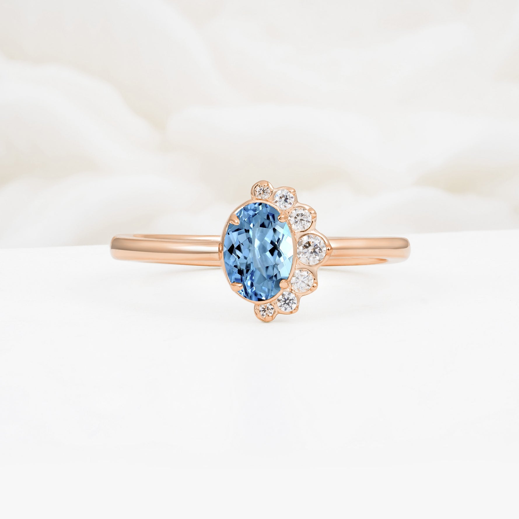Timeless Oval Cut Cluster Aquamarine Engagement Ring - Additional view