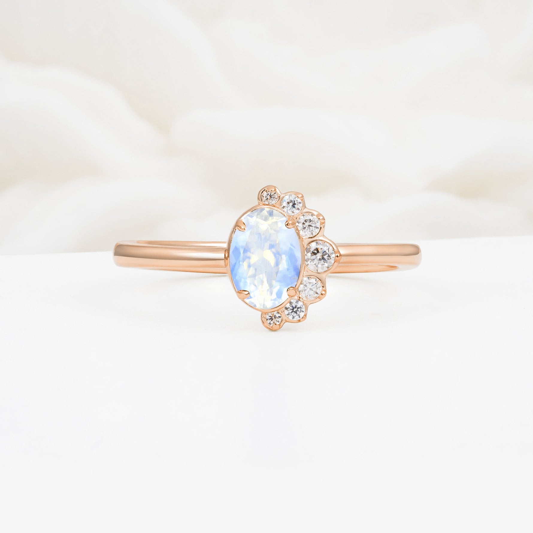 Timeless Oval Cut Cluster Moonstone Engagement Ring - Additional view