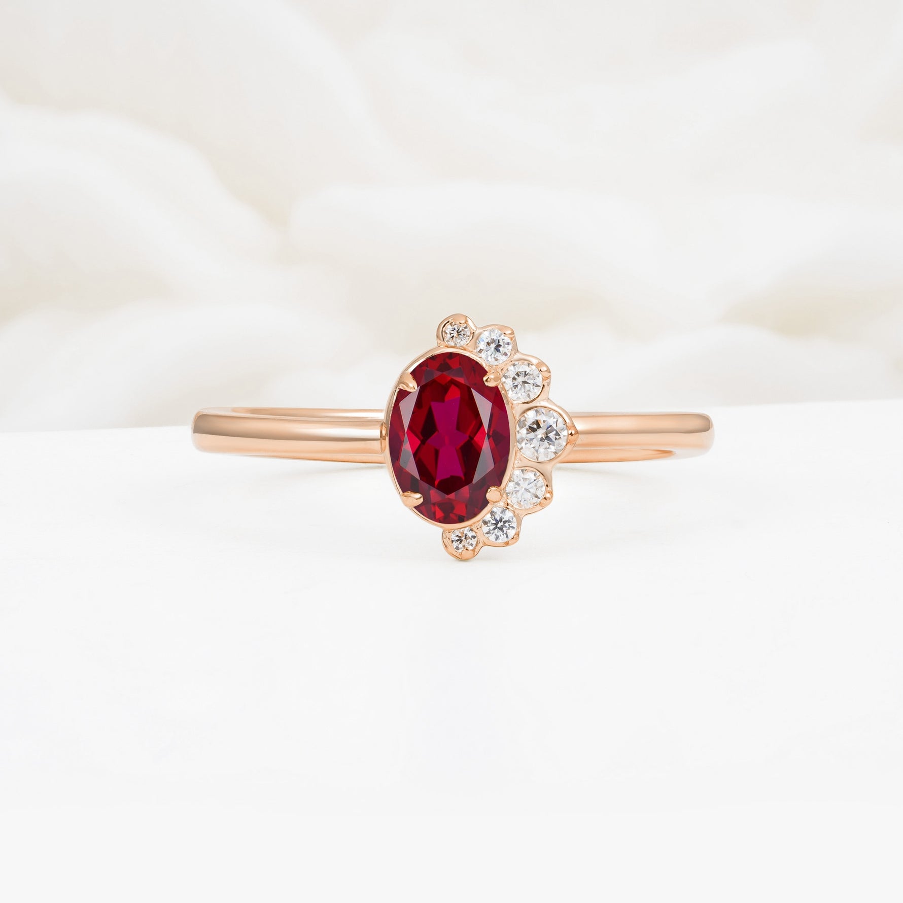 Timeless Oval Cut Cluster Ruby Engagement Ring - Additional view