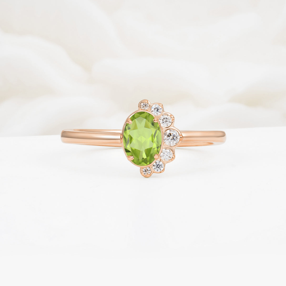Timeless Oval Cut Cluster Peridot Engagement Ring - Additional view
