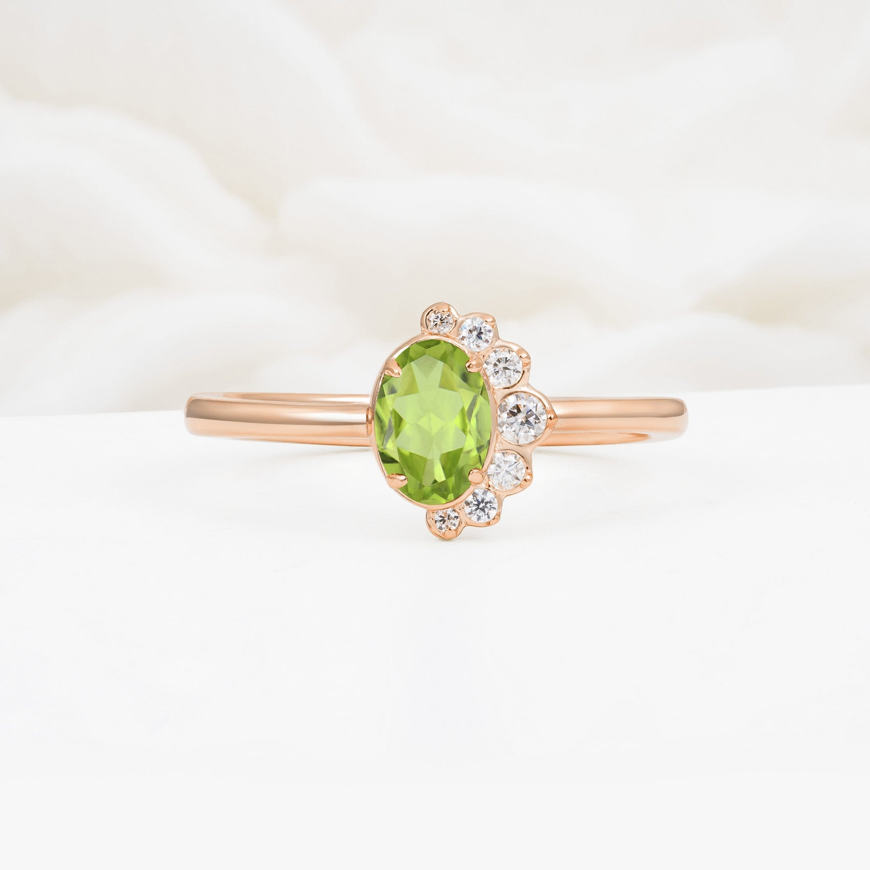 Timeless Oval Cut Cluster Peridot Engagement Ring - Additional view