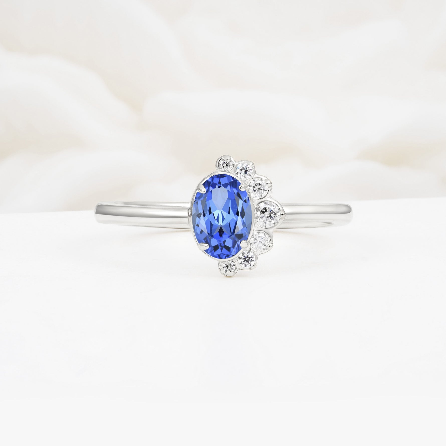 Timeless Oval Cut Cluster Sapphire Engagement Ring - Additional view