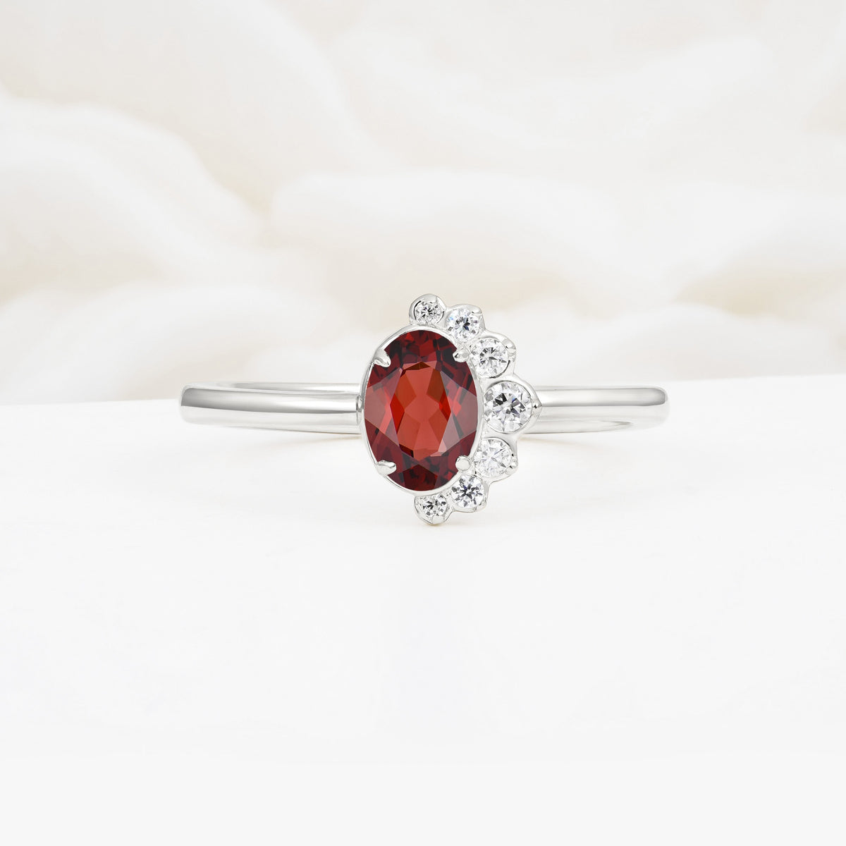 Timeless Oval Cut Cluster Garnet Engagement Ring - Additional view
