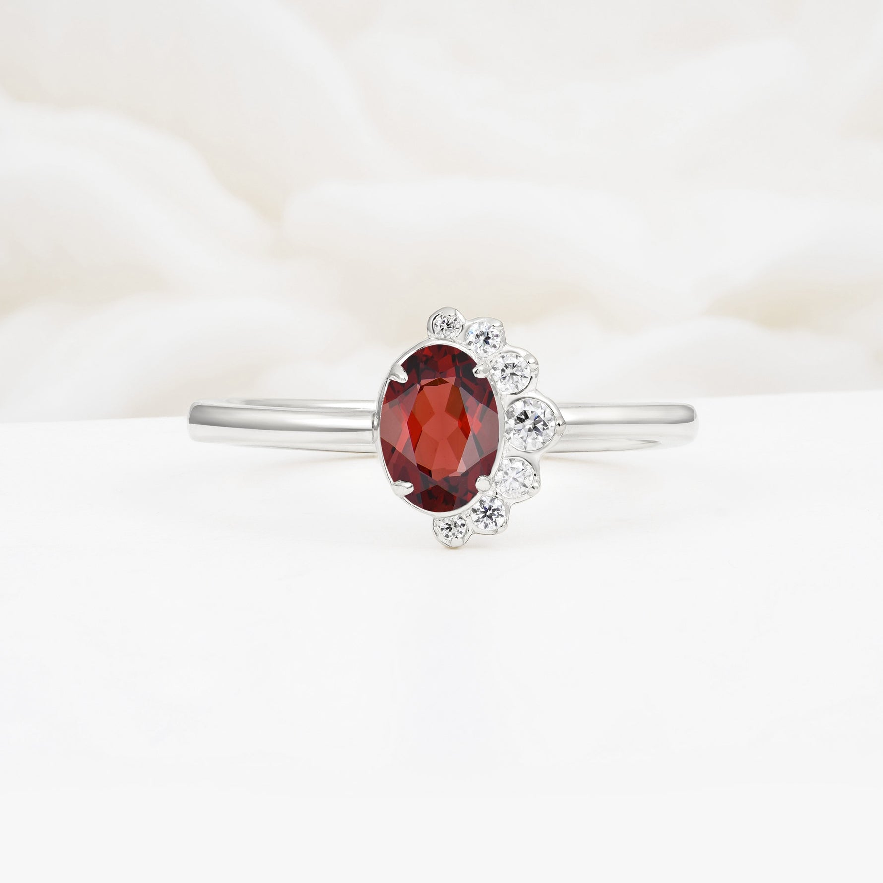 Timeless Oval Cut Cluster Garnet Engagement Ring - Additional view