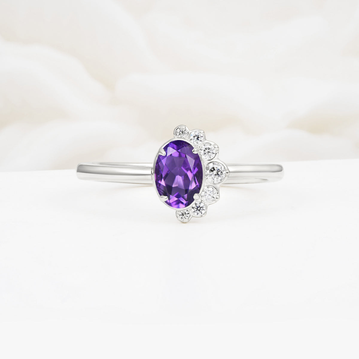 Timeless Oval Cut Cluster Amethyst Engagement Ring - Additional view