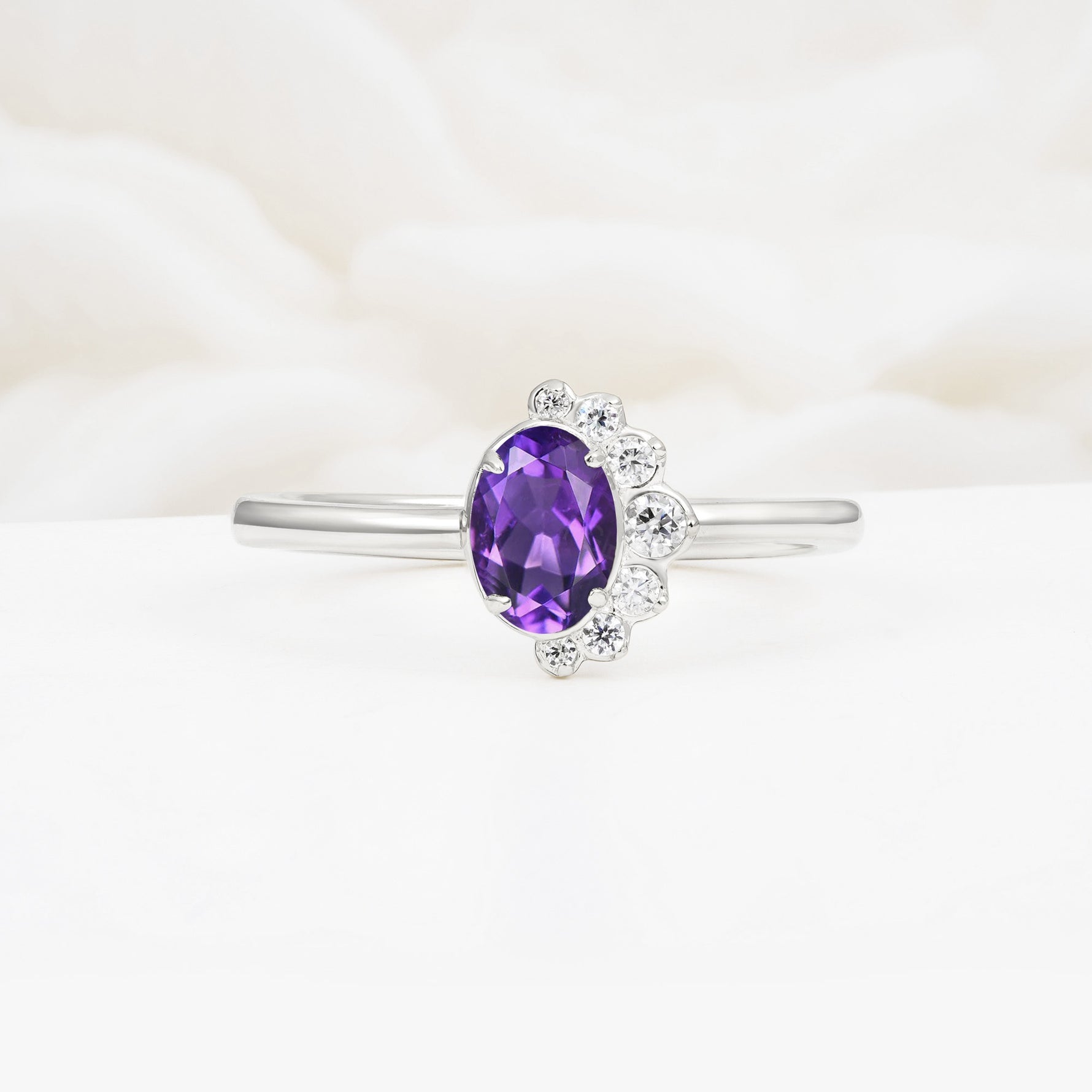 Timeless Oval Cut Cluster Amethyst Engagement Ring - Additional view
