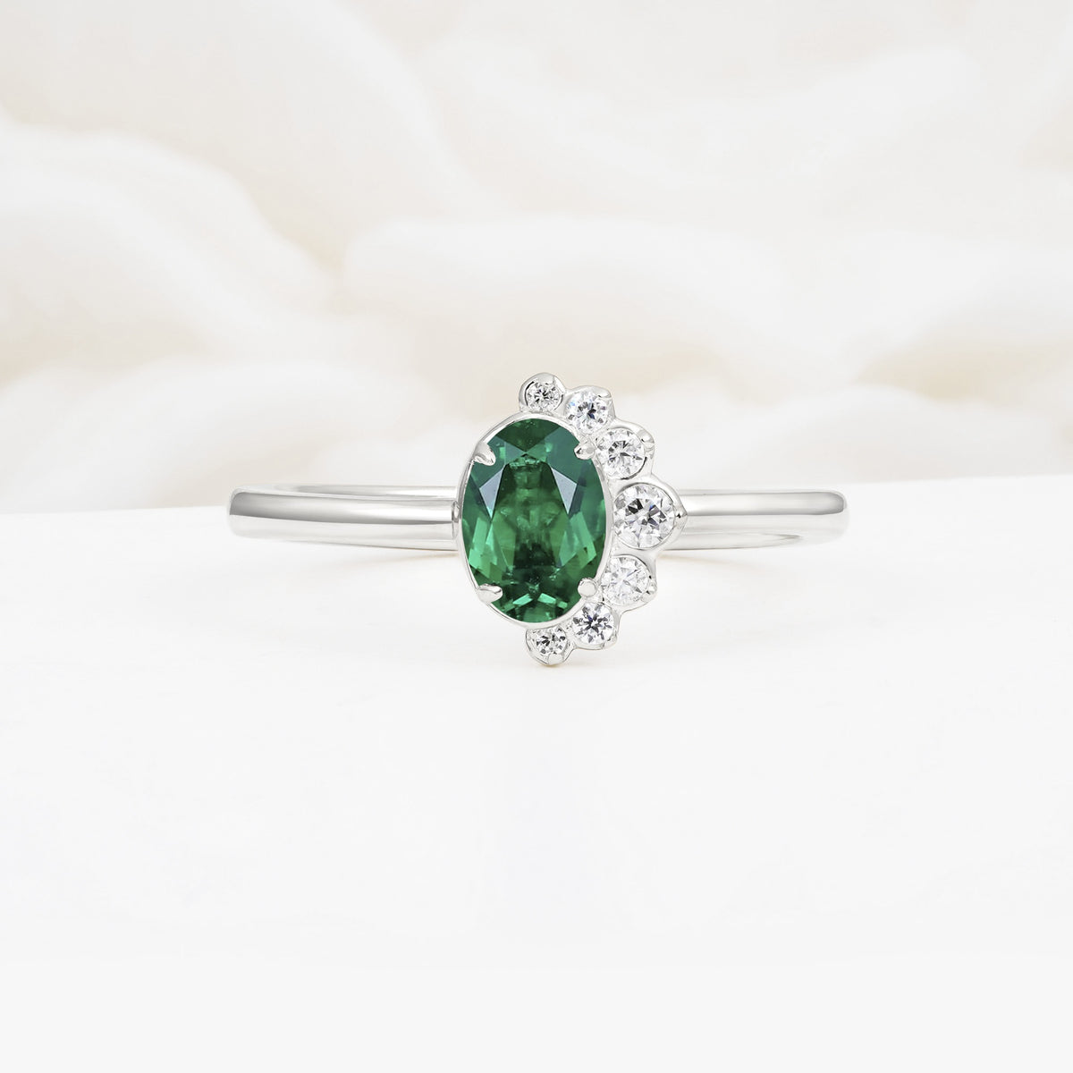 Timeless Oval Cut Cluster Emerald Engagement Ring - Additional view