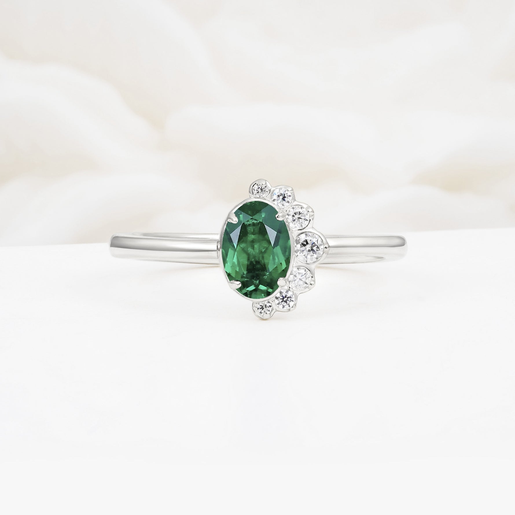 Timeless Oval Cut Cluster Emerald Engagement Ring - Additional view