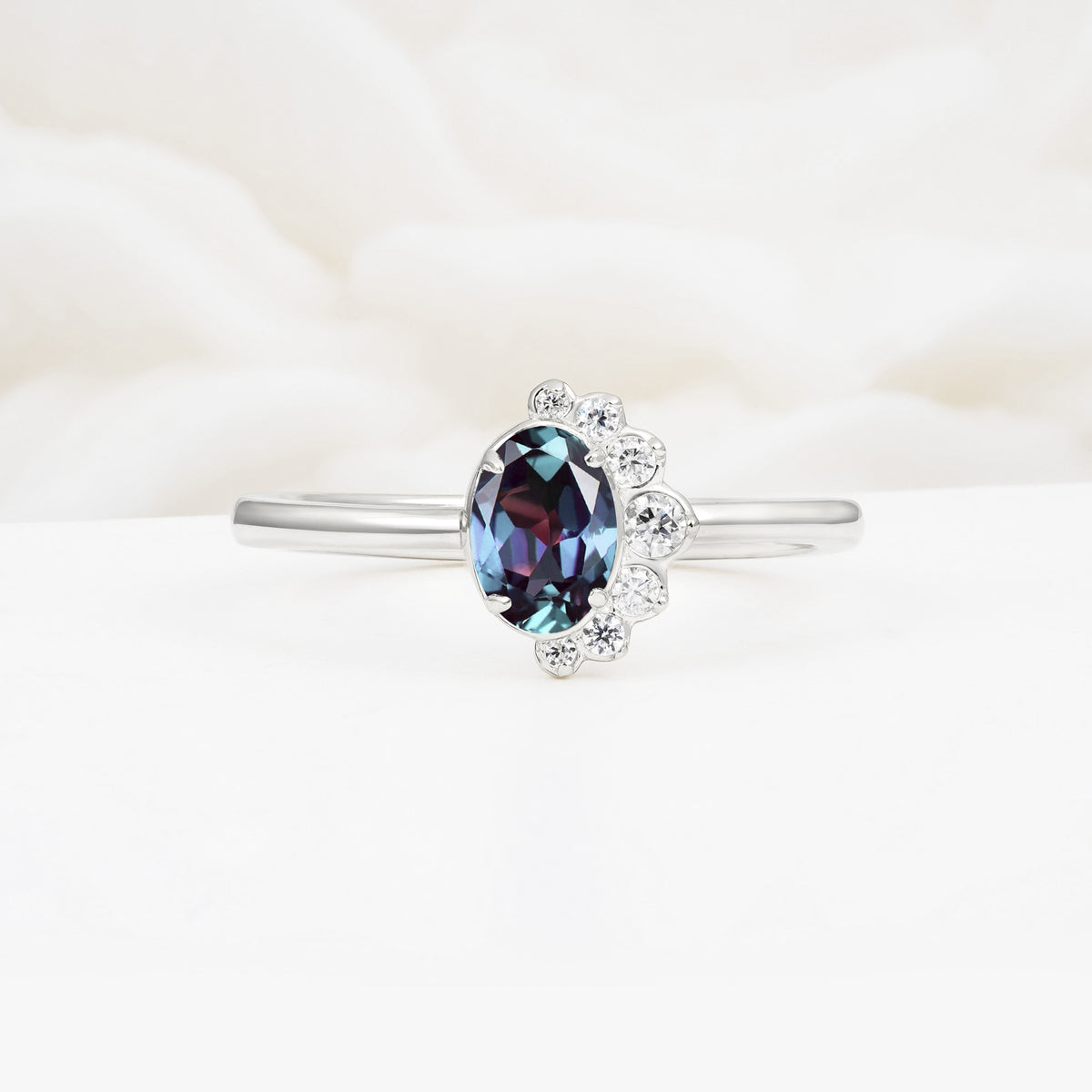 Timeless Oval Cut Cluster Alexandrite Engagement Ring - Additional view