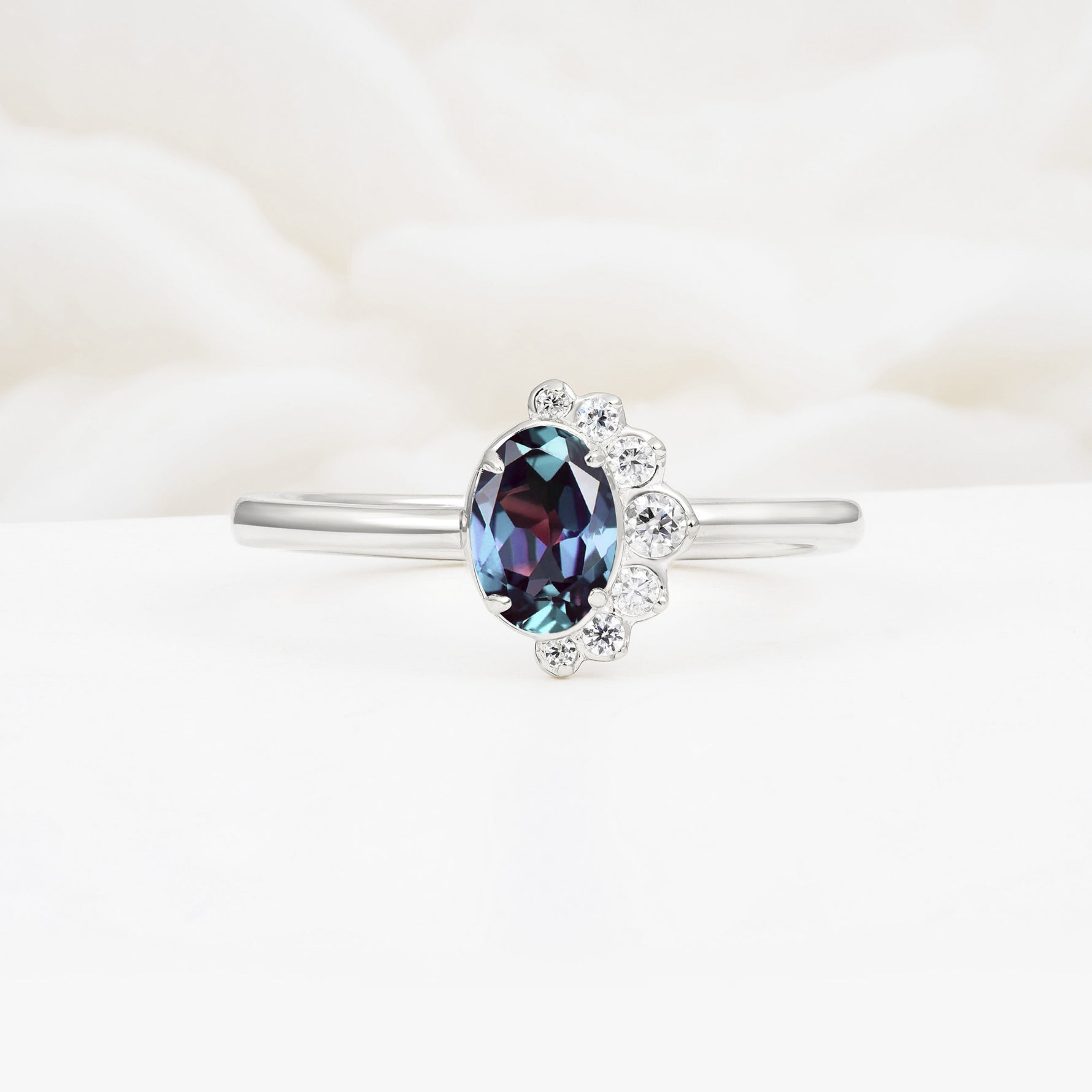 Timeless Oval Cut Cluster Alexandrite Engagement Ring - Additional view