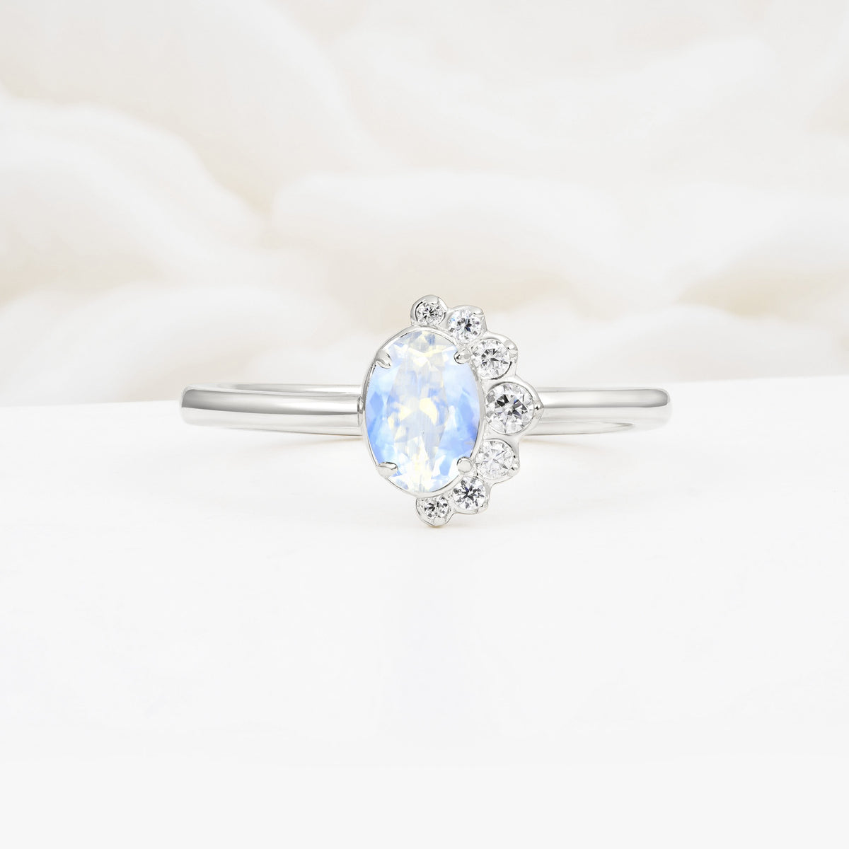 Timeless Oval Cut Cluster Moonstone Engagement Ring - Additional view