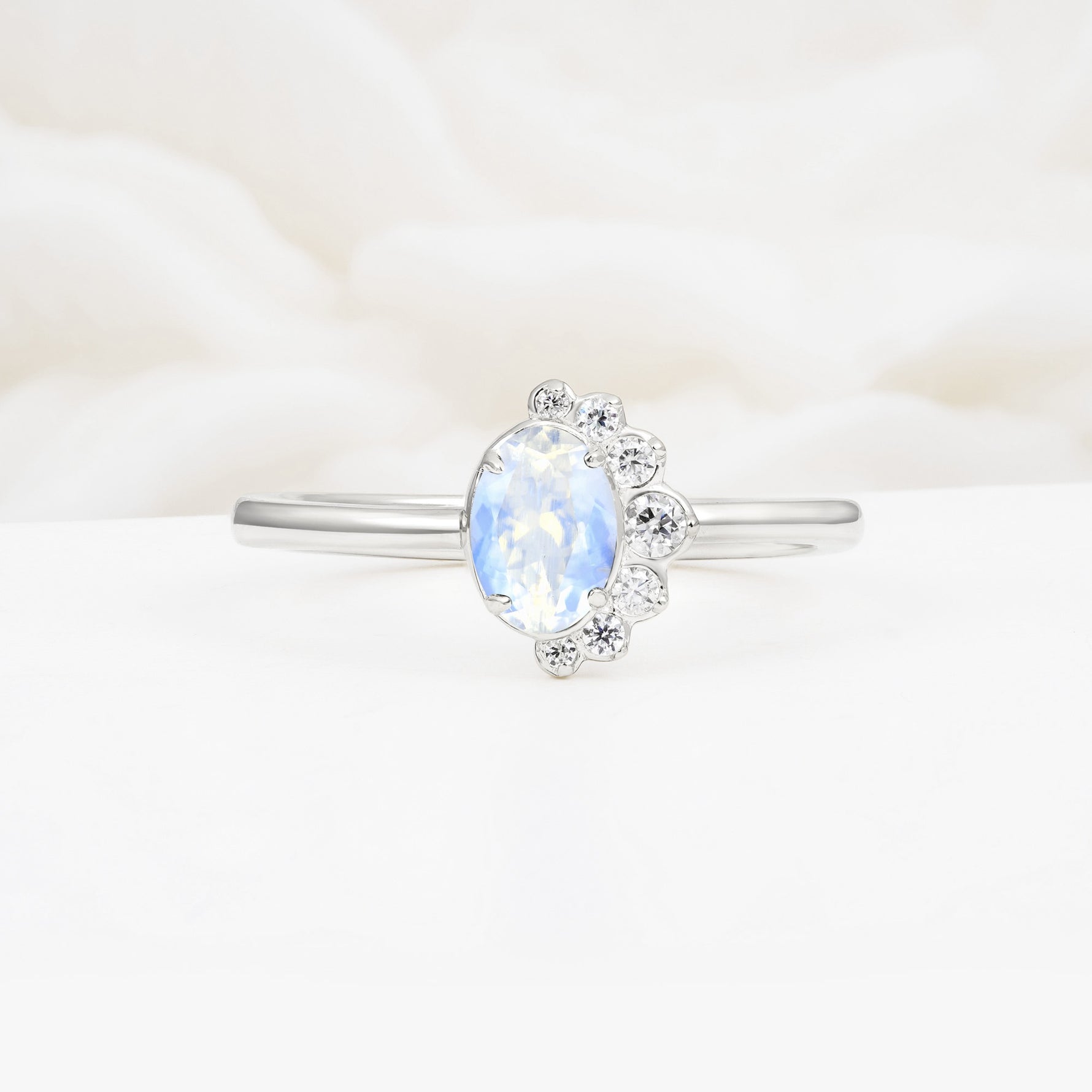 Timeless Oval Cut Cluster Moonstone Engagement Ring - Additional view