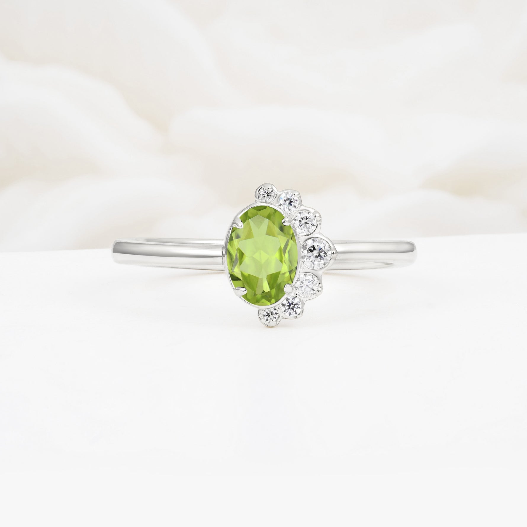 Timeless Oval Cut Cluster Peridot Engagement Ring - Additional view
