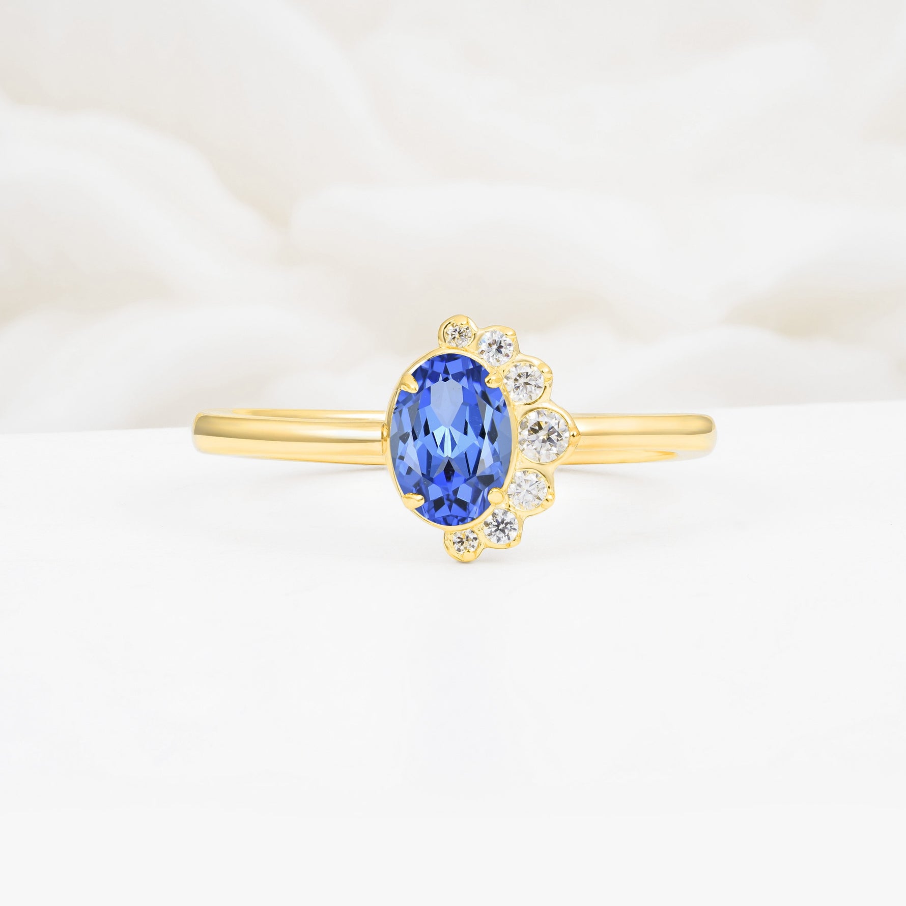 Timeless Oval Cut Cluster Sapphire Engagement Ring - Additional view