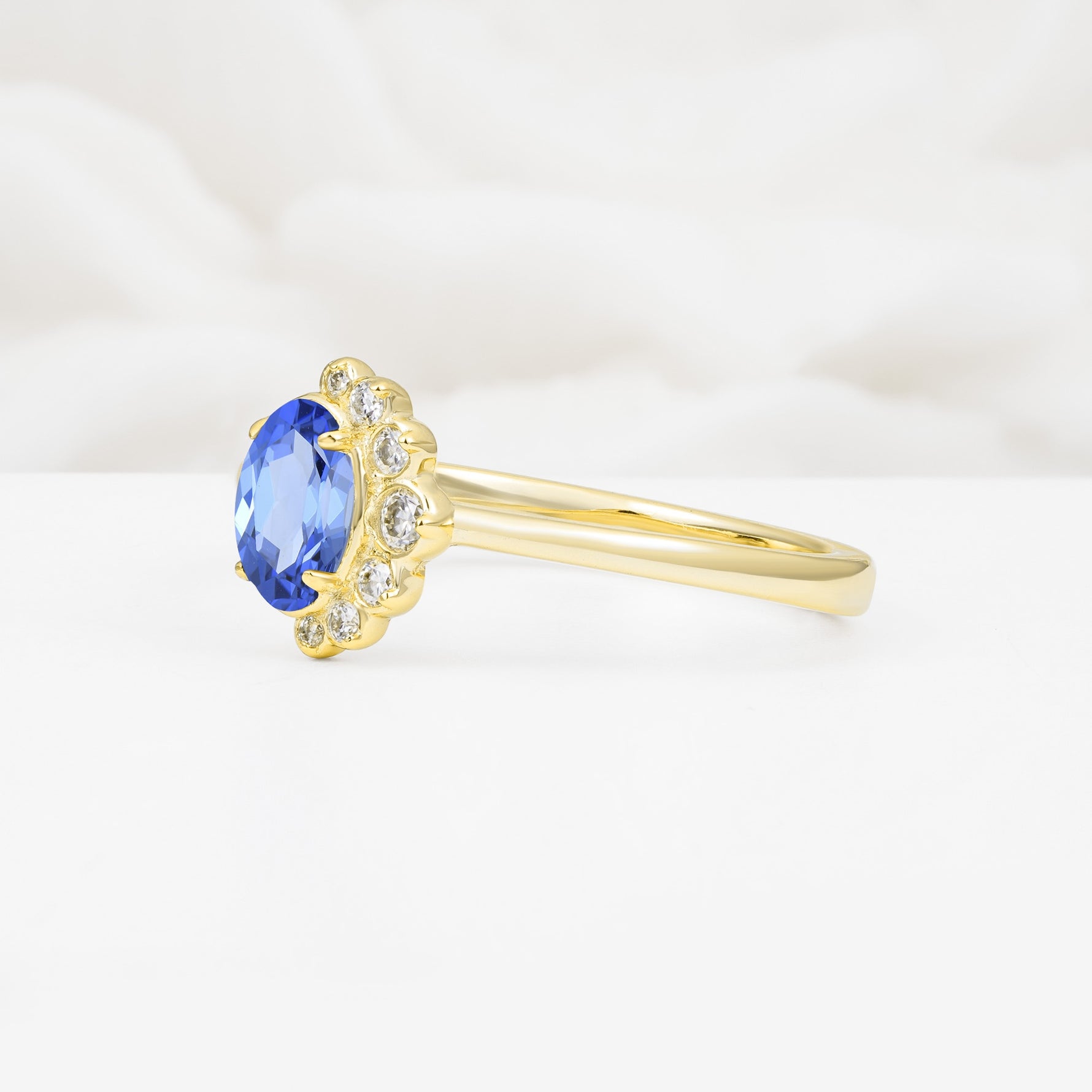 Timeless Oval Cut Cluster Sapphire Engagement Ring - Additional view