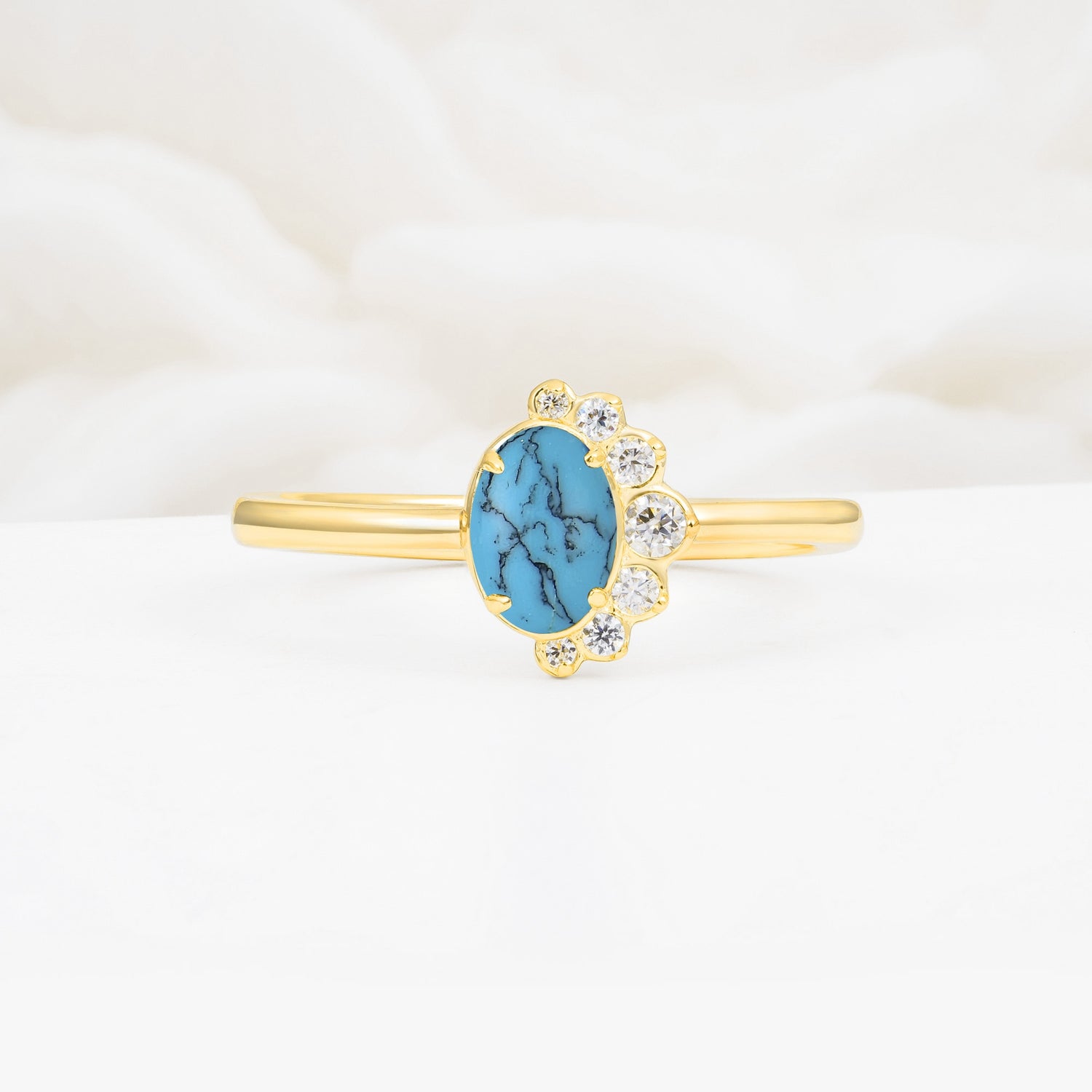 Timeless Oval Cut Cluster Turquoise Engagement Ring - Additional view
