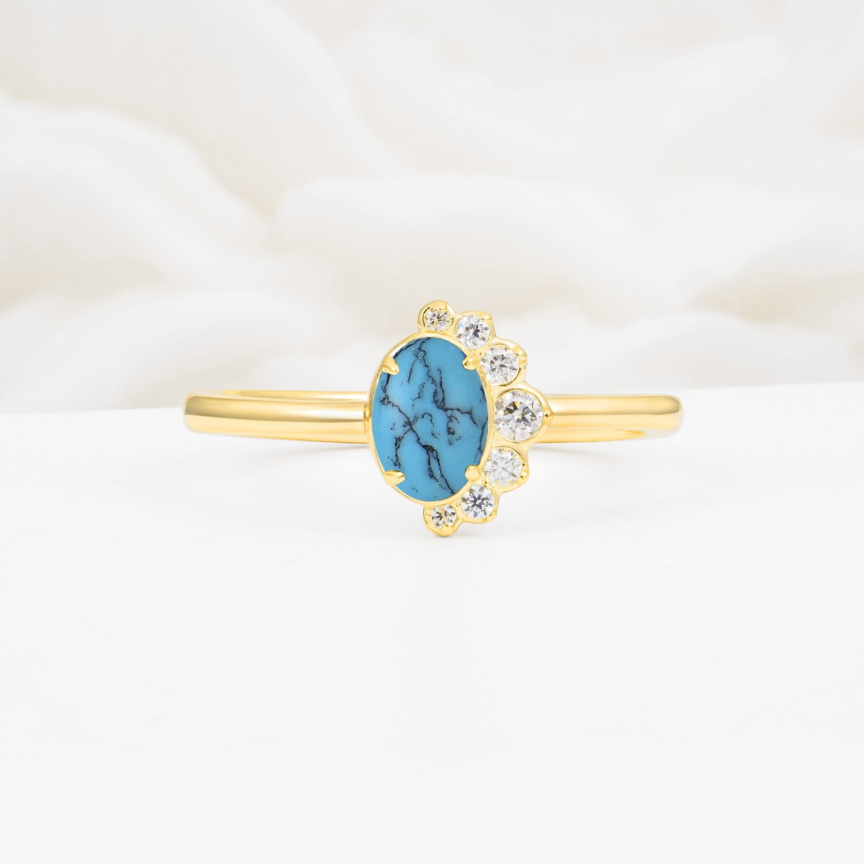 Timeless Oval Cut Cluster Turquoise Engagement Ring - Additional view