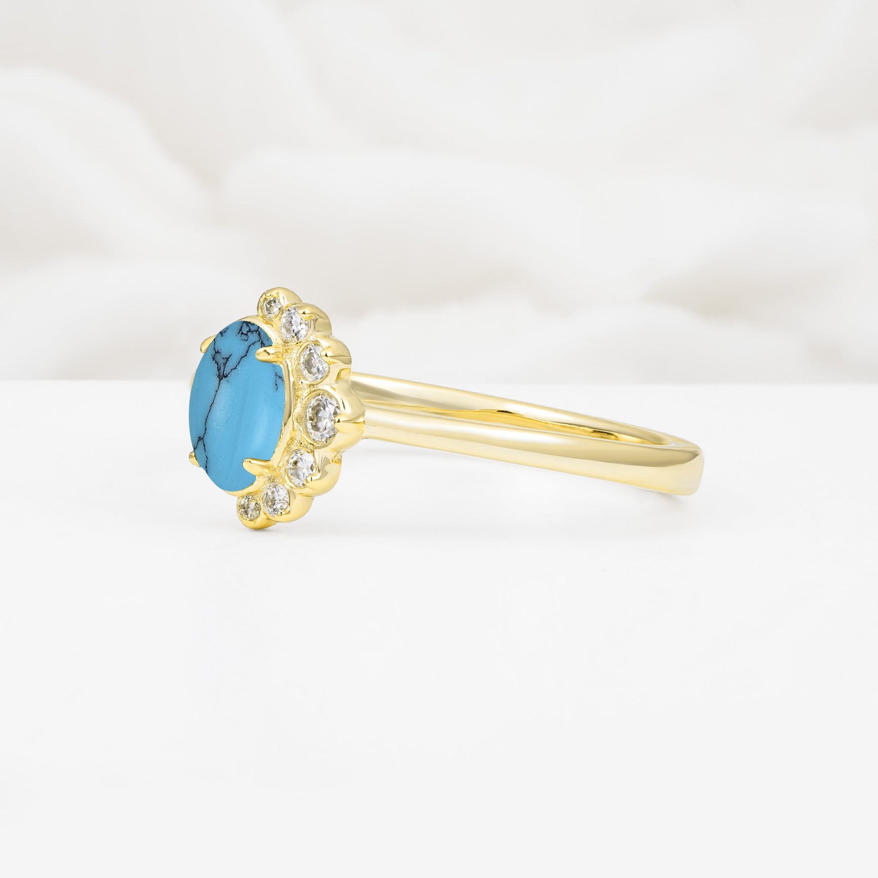 Timeless Oval Cut Cluster Turquoise Engagement Ring - Additional view