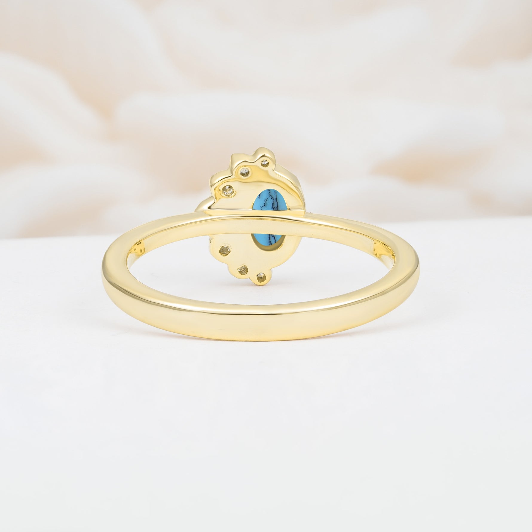 Timeless Oval Cut Cluster Turquoise Engagement Ring - Additional view