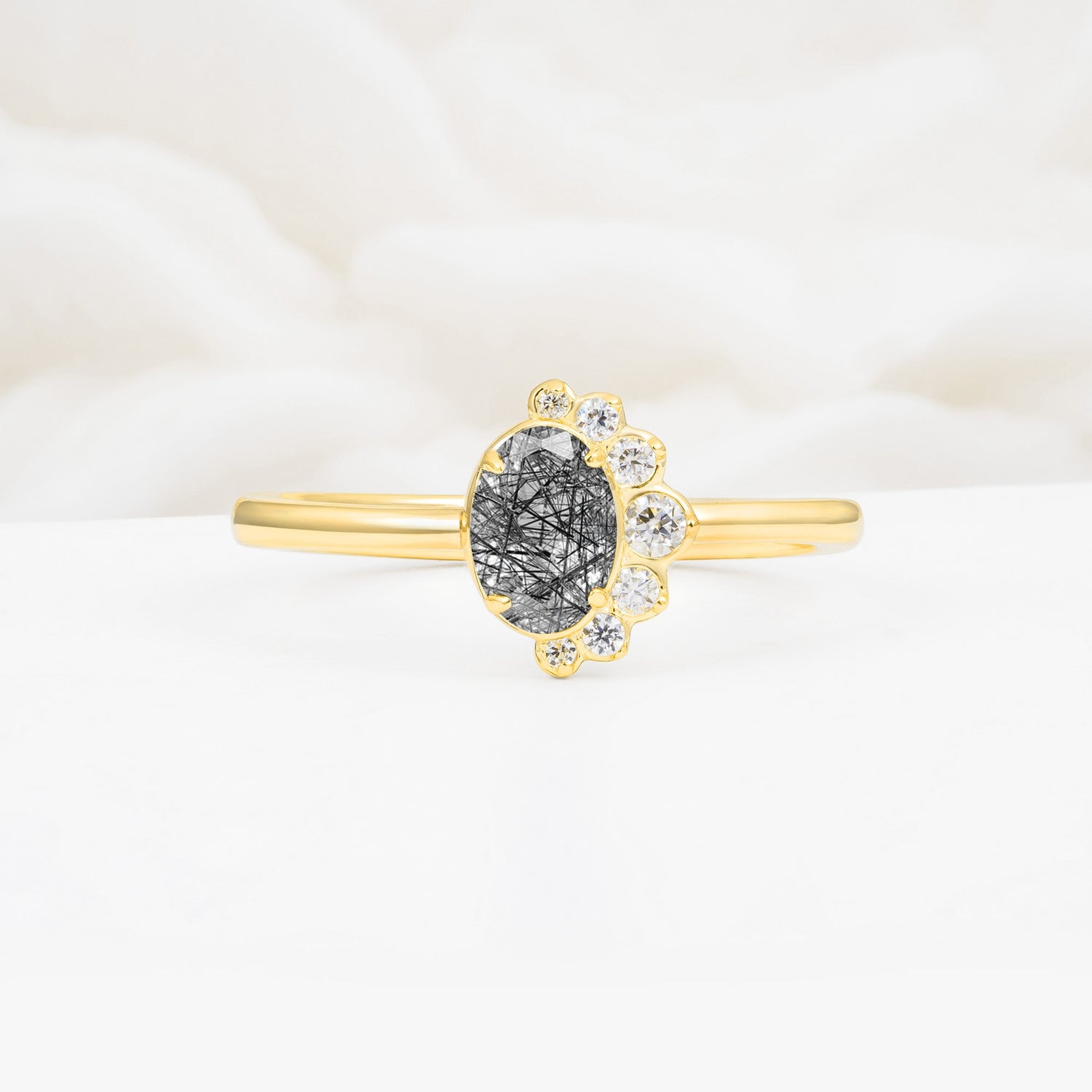 Timeless Oval Cut Cluster Black Rutilated Quartz Engagement Ring - Additional view
