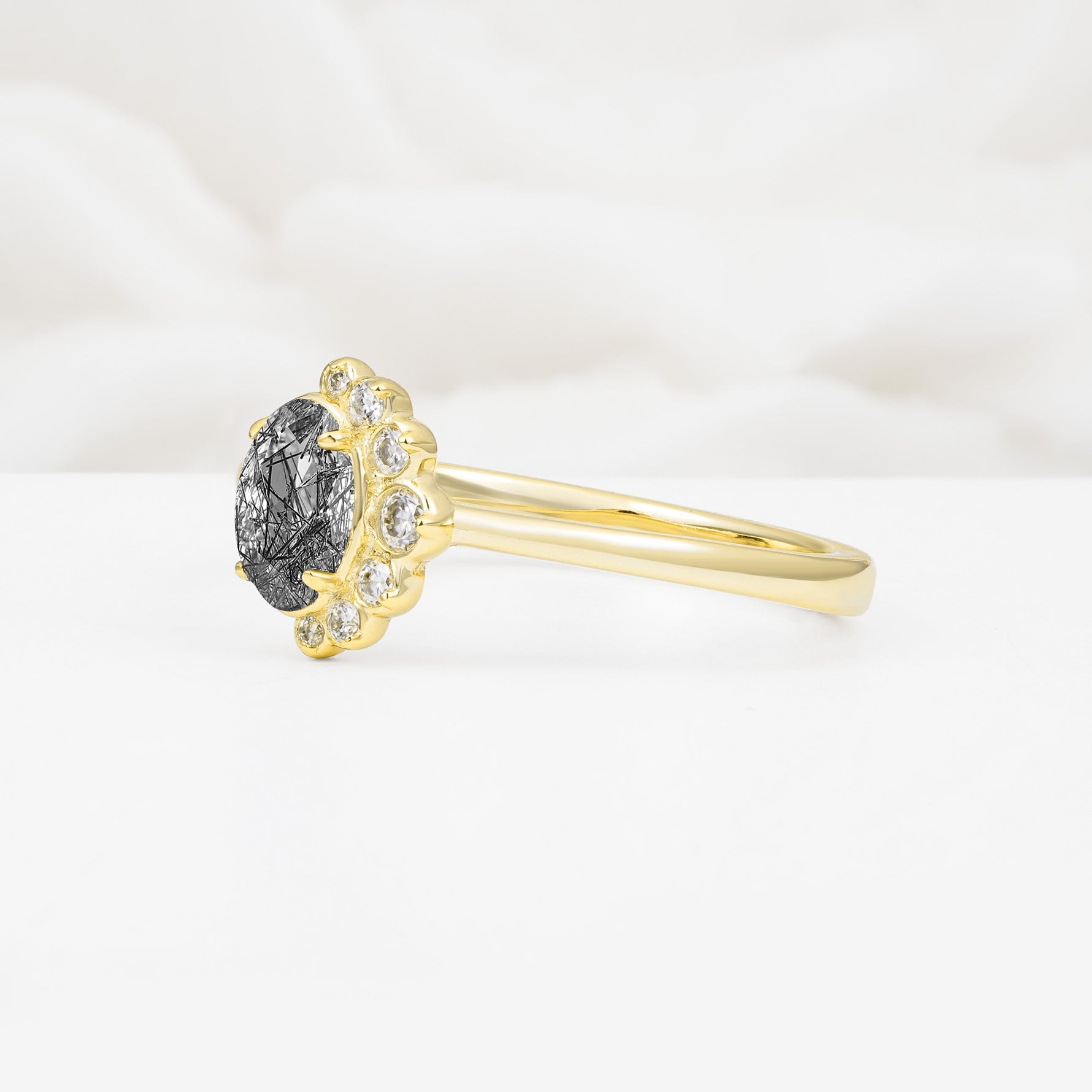 Timeless Oval Cut Cluster Black Rutilated Quartz Engagement Ring - Additional view