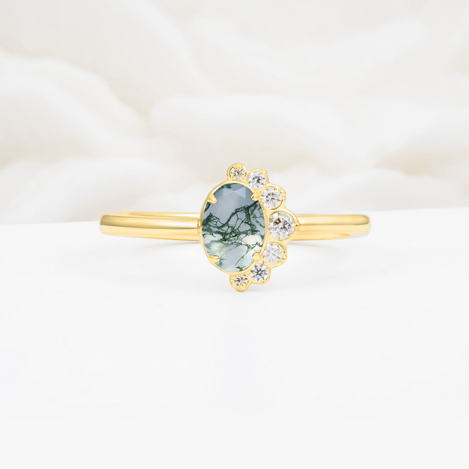 Timeless Oval Cut Cluster Moss Agate Engagement Ring - Additional view