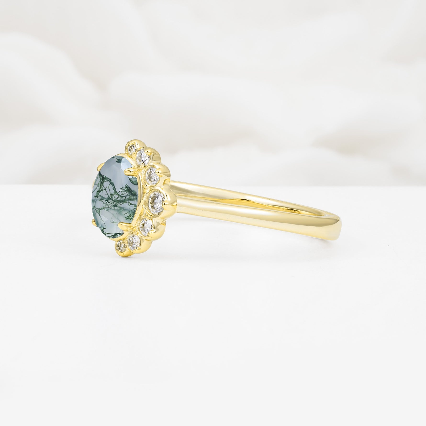 Timeless Oval Cut Cluster Moss Agate Engagement Ring - Additional view