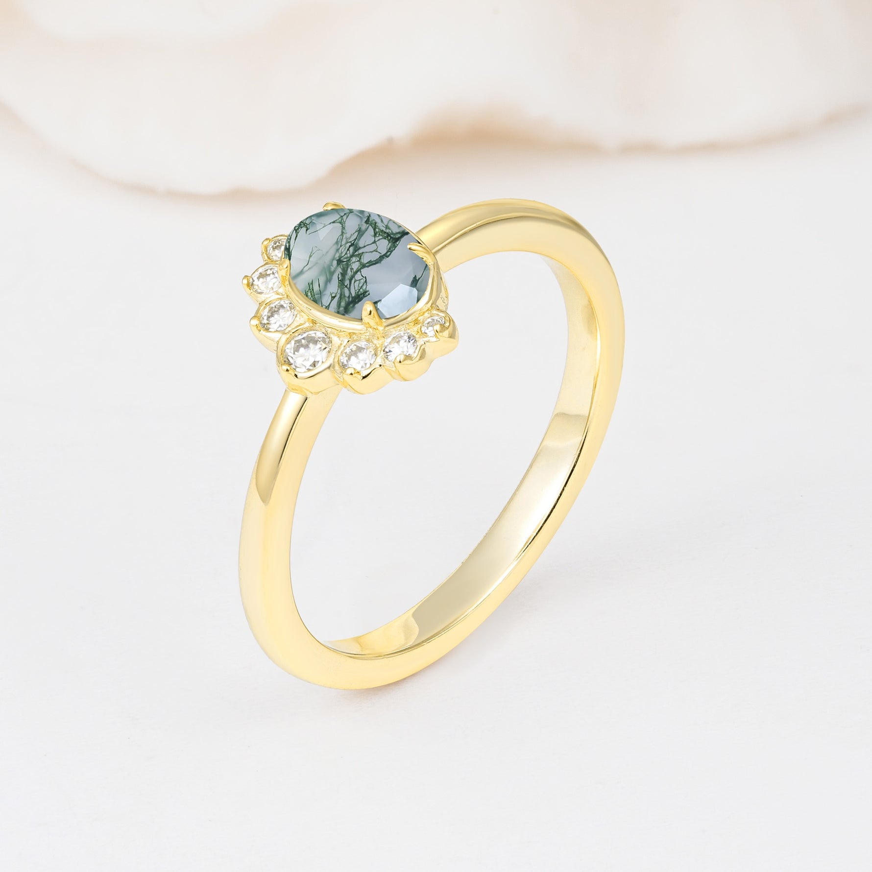 Timeless Oval Cut Cluster Moss Agate Engagement Ring - Additional view