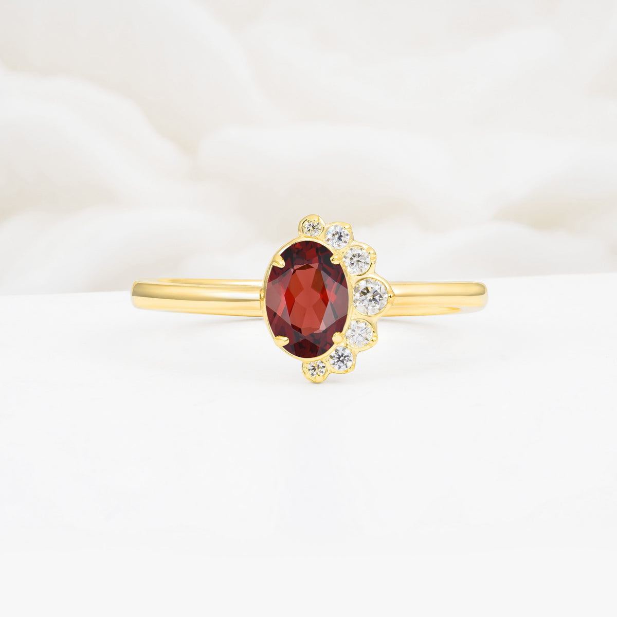 Timeless Oval Cut Cluster Garnet Engagement Ring - Additional view