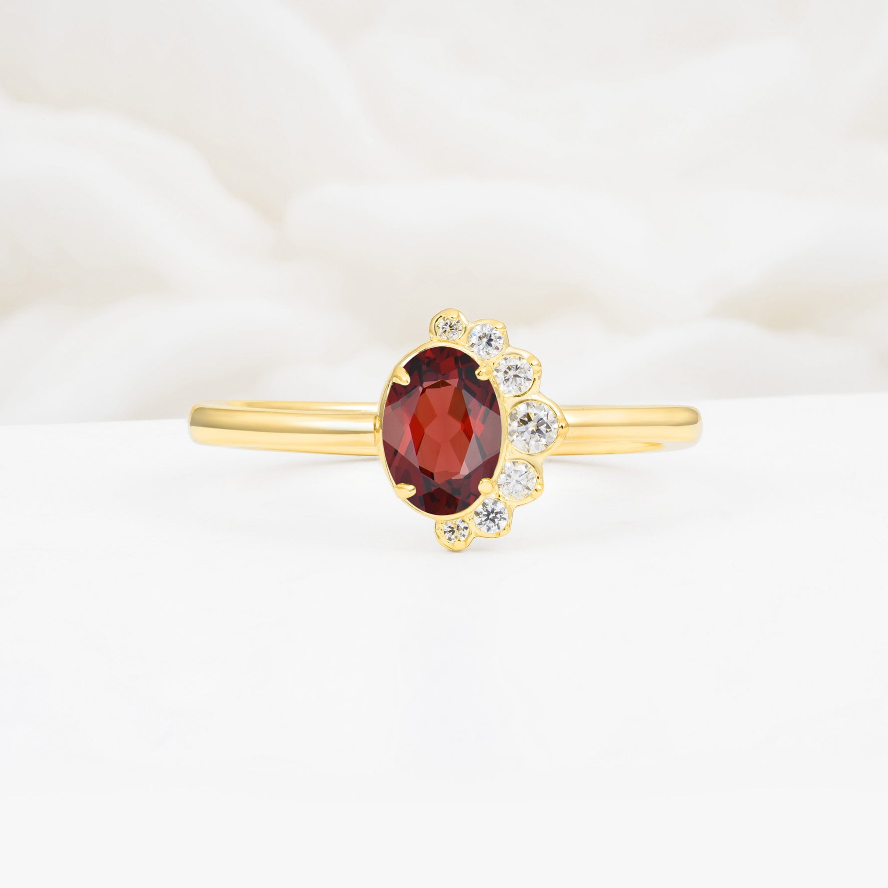 Timeless Oval Cut Cluster Garnet Engagement Ring - Additional view