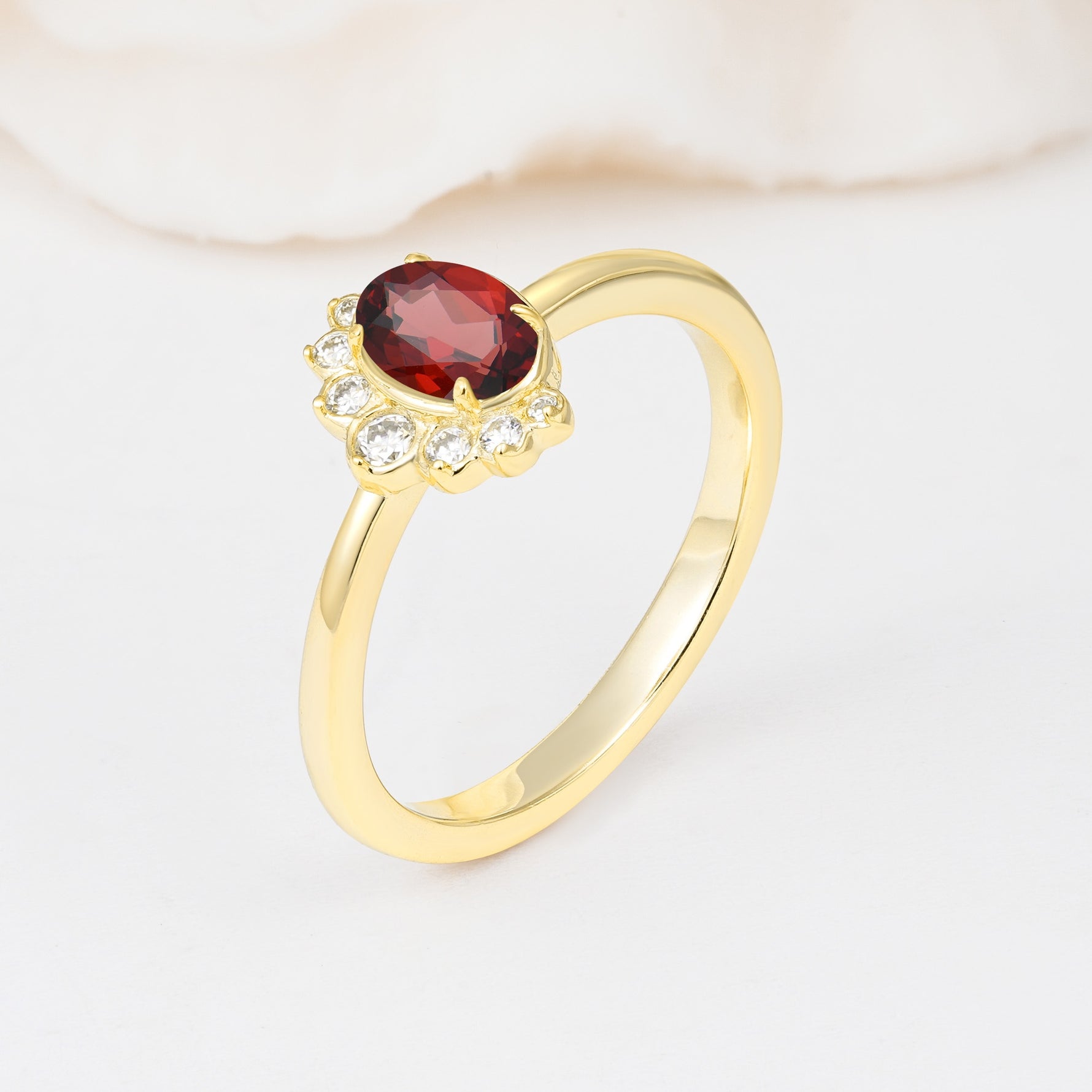 Timeless Oval Cut Cluster Garnet Engagement Ring - Additional view
