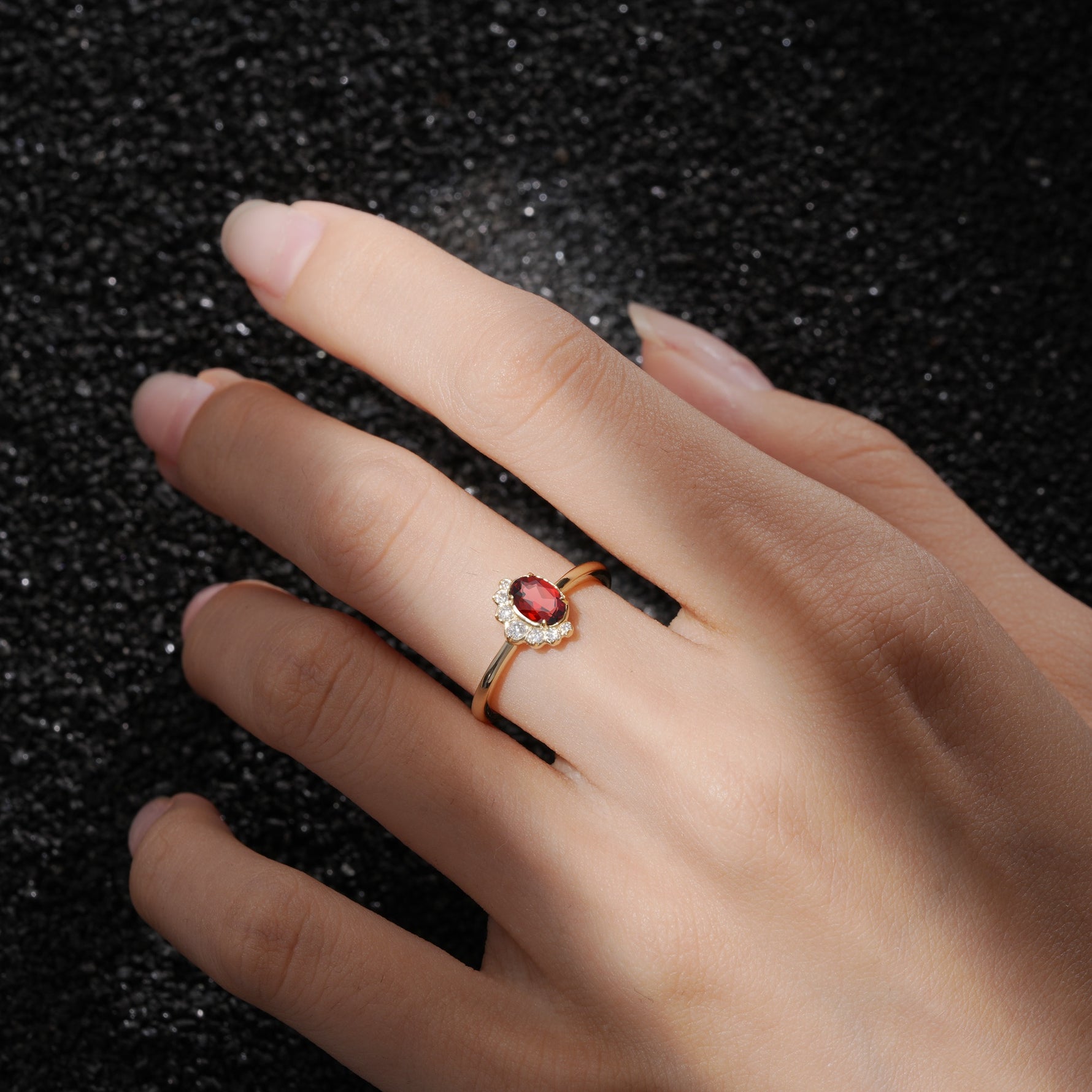 Timeless Oval Cut Cluster Garnet Engagement Ring - Additional view