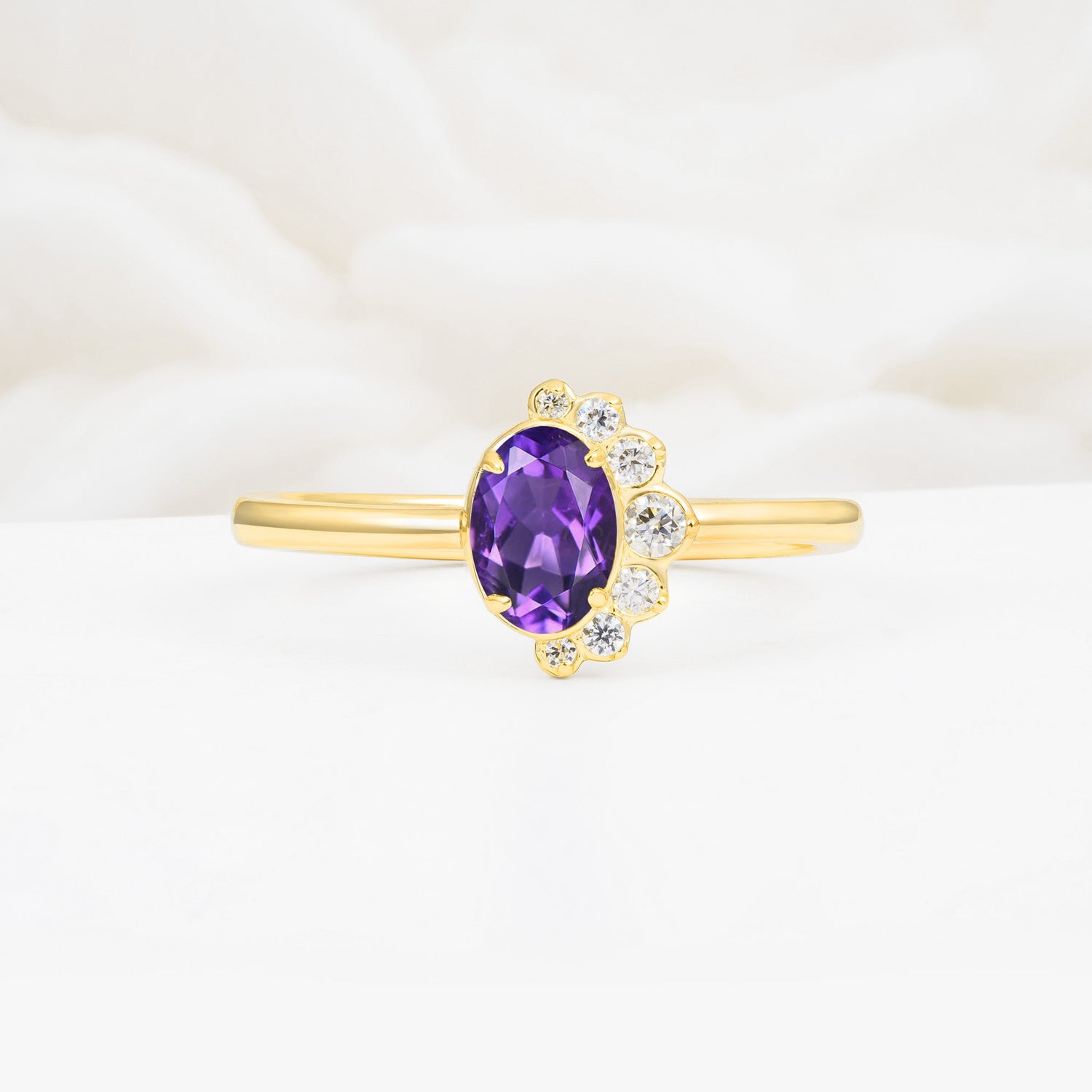 Timeless Oval Cut Cluster Amethyst Engagement Ring - Additional view