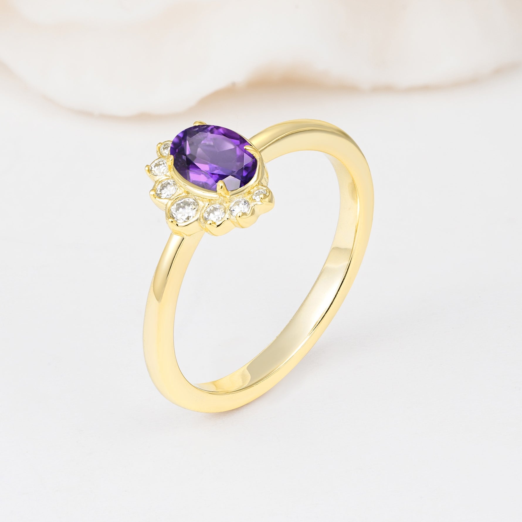 Timeless Oval Cut Cluster Amethyst Engagement Ring - Additional view