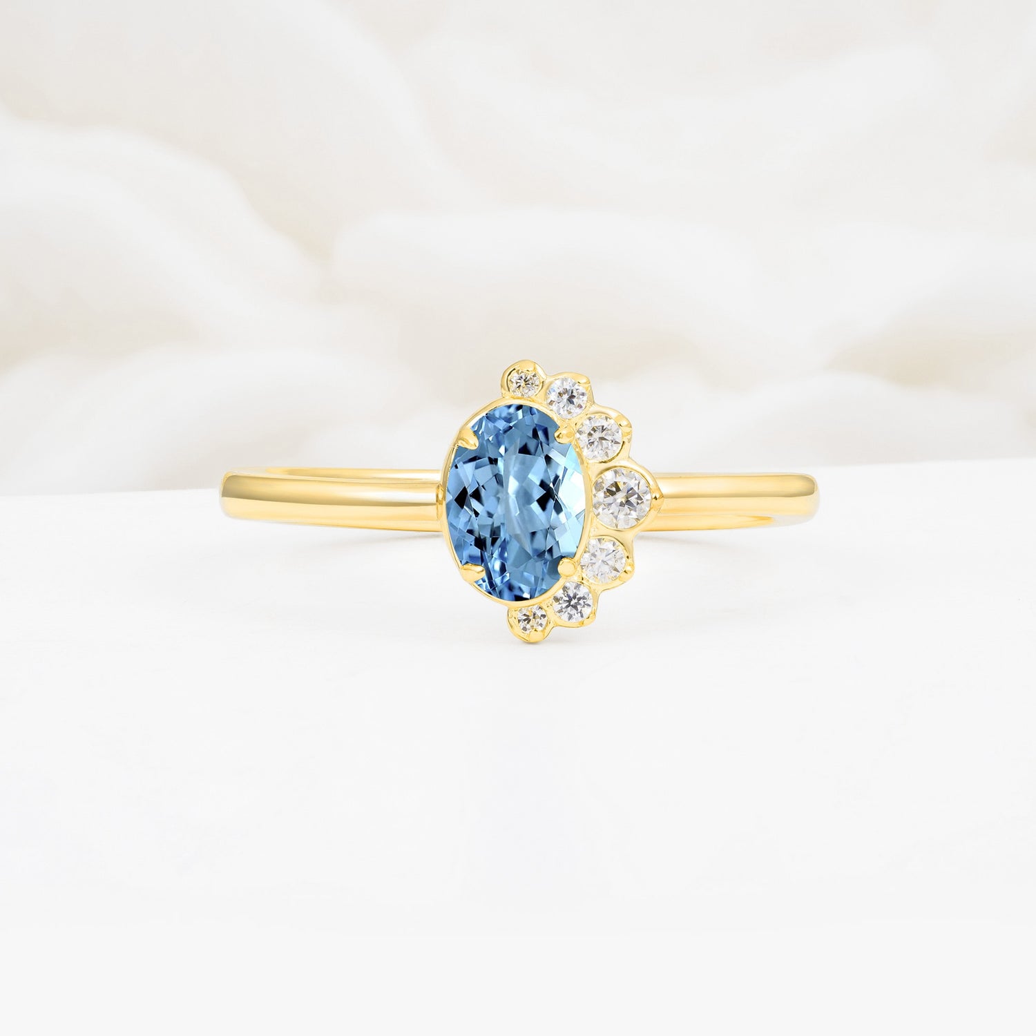 Timeless Oval Cut Cluster Aquamarine Engagement Ring - Additional view