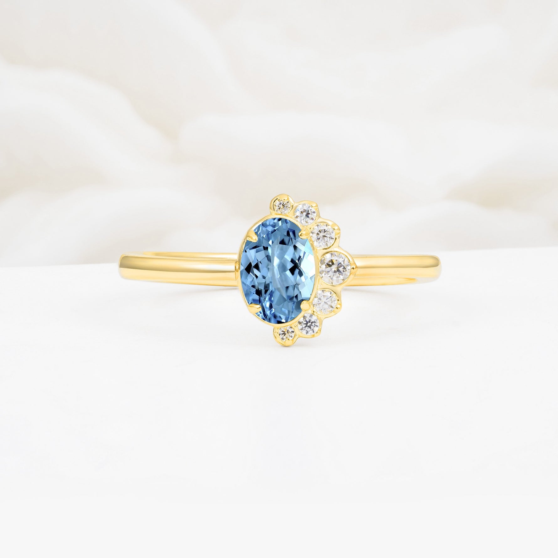 Timeless Oval Cut Cluster Aquamarine Engagement Ring - Additional view